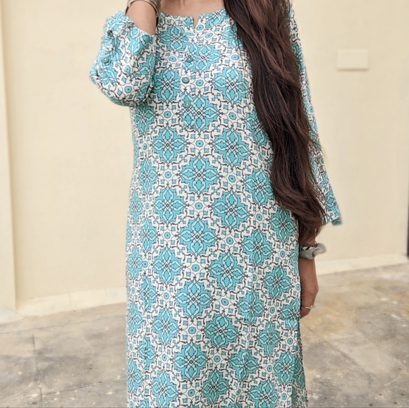 Women Blue Straight Kurta - Picture 4 of 5